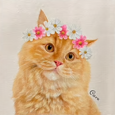 ✨オリジナルペットの肖像画 額装アート お花飾りカスタマイズ絵画