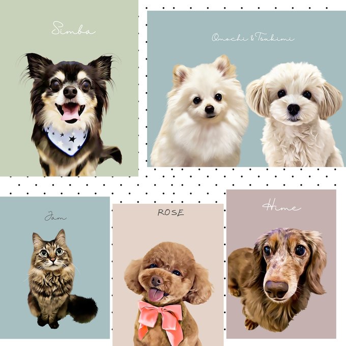 🌟【オーダーメイド】ペット似顔絵 水彩風アート 犬猫カスタムイラスト オリジナルポートレート 記念日ギフト