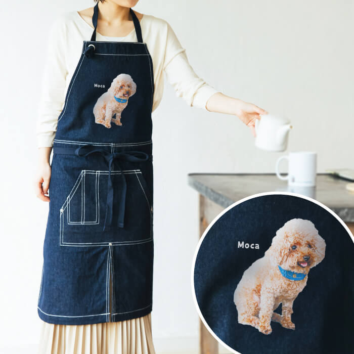 オリジナルペットエプロン 世界に 1 つだけのうちの子柄 料理ギフトに最適 2 種類デザイン選べる