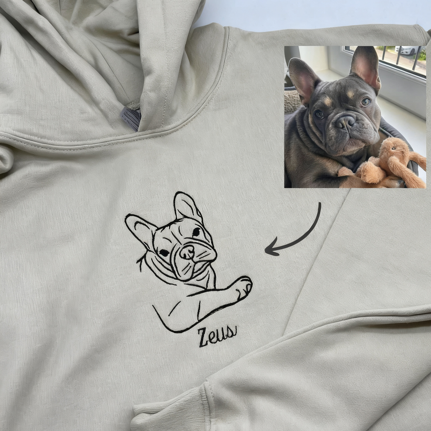大人用ペット似顔絵カスタマイズフーディー - 愛犬・愛猫刺繍パーソナライズパーカー