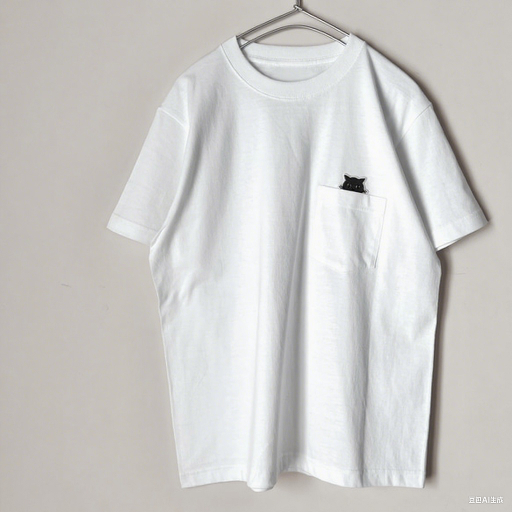 大人かわいいTシャツ 刺繍ワッペン グレー猫のポケットTシャツ 白ホワイト メンズ レディース