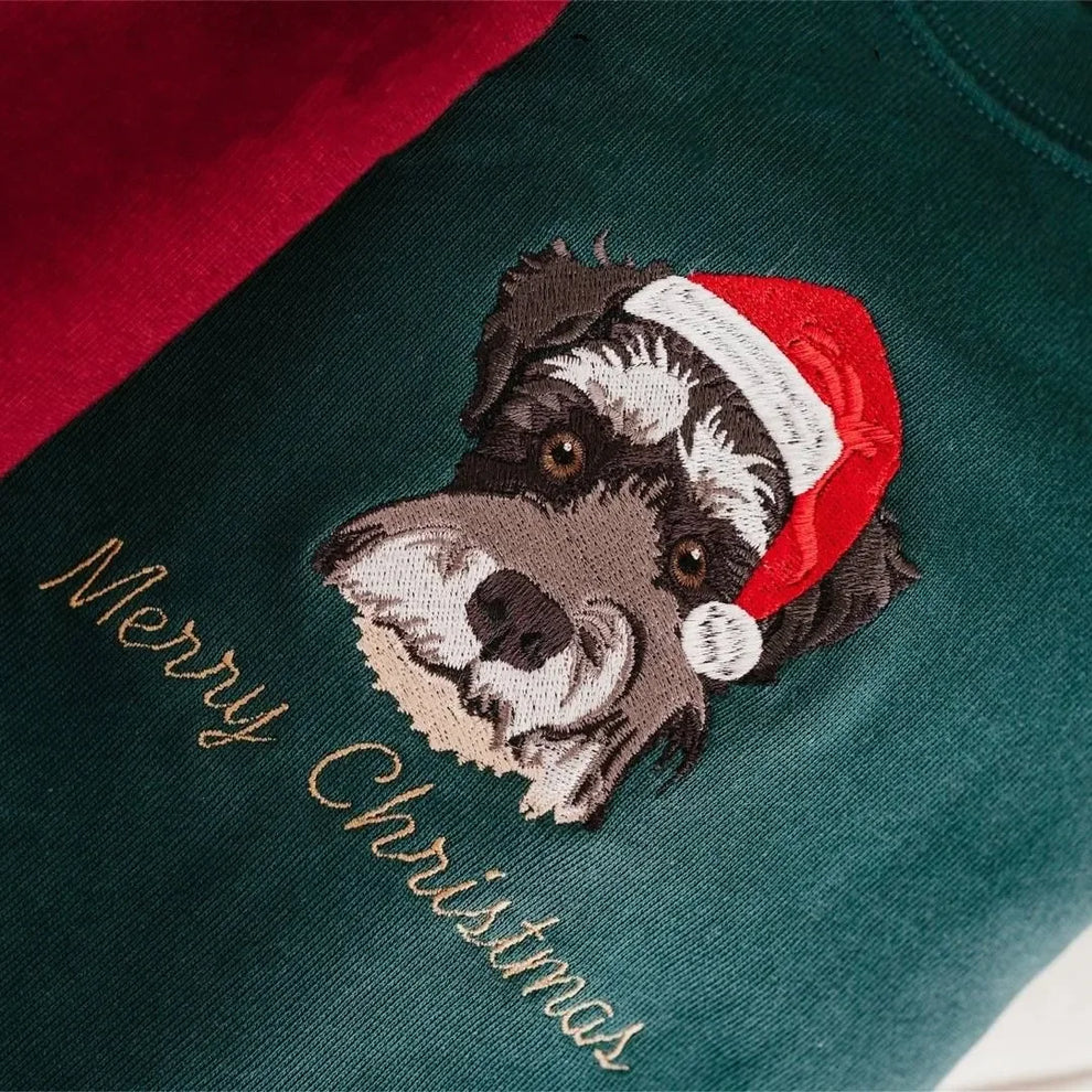 オーダーメイドペット刺繍クリスマススウェットシャツ ペット写真刺繍 ペットポートレート クリスマスギフト(ブルー・ワインレッド・ダークグリーン 3 色展開)
