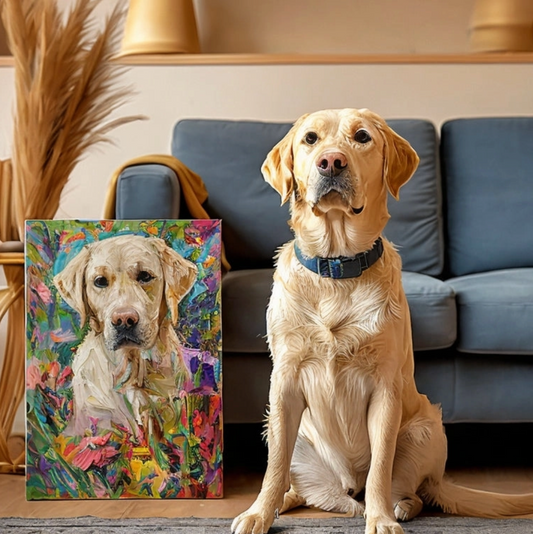 🌟「カスタマイズ可能」ペット油絵 庭シリーズキャンバスアート 愛犬愛猫の想い出を立体的に