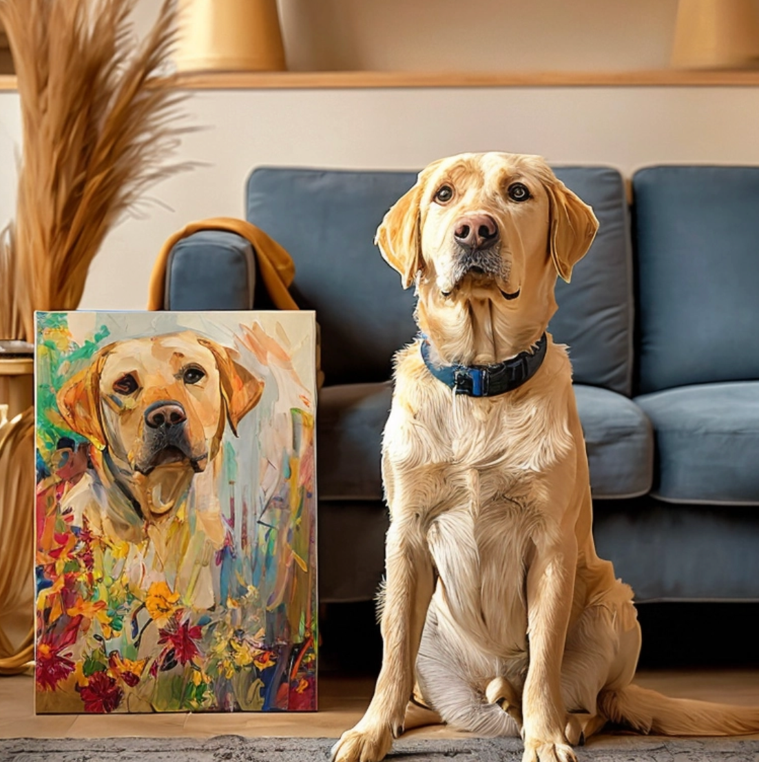 🌟「カスタマイズ可能」ペット油絵 庭シリーズキャンバスアート 愛犬愛猫の想い出を立体的に