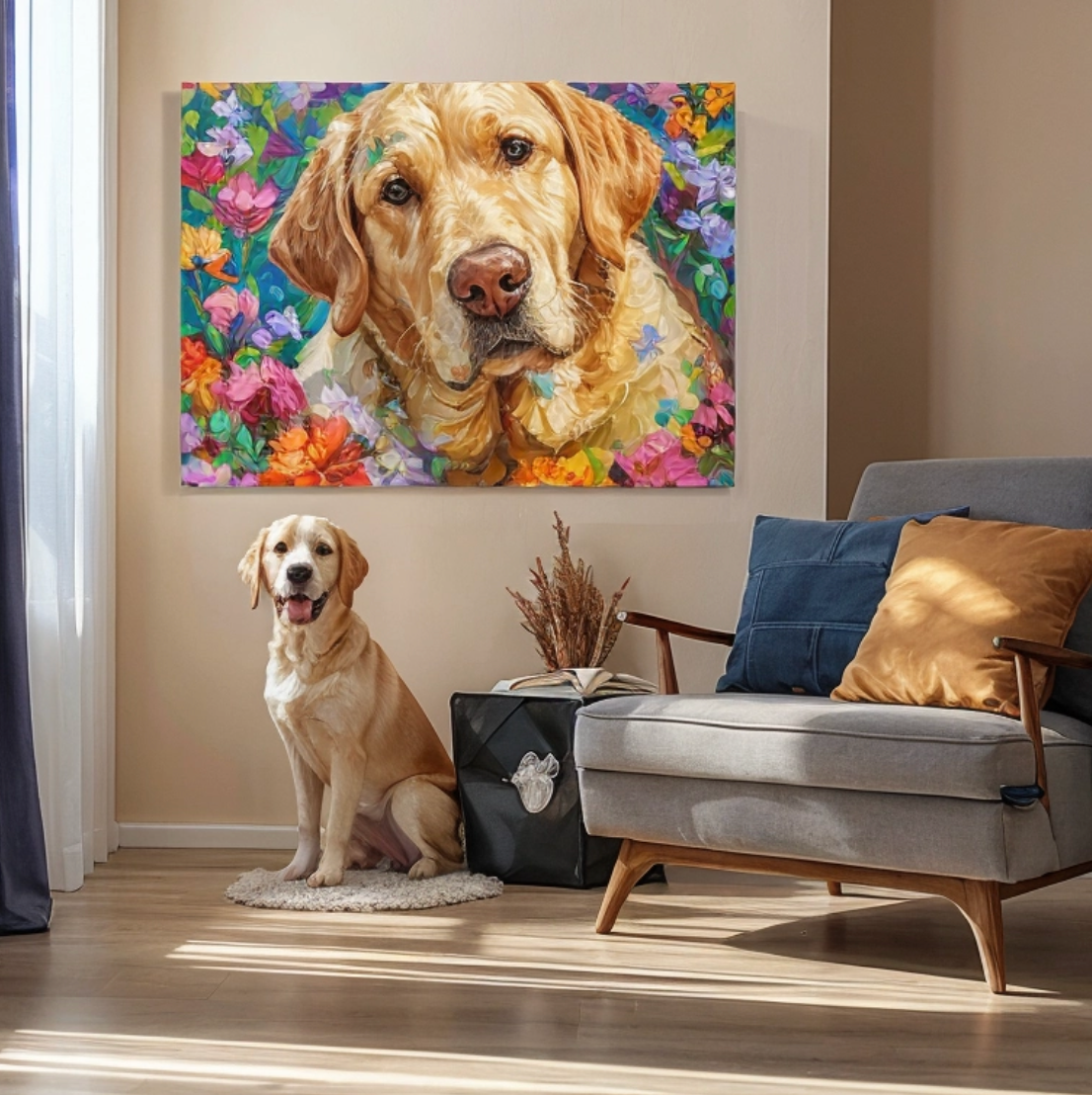 🌟「カスタマイズ可能」ペット油絵 庭シリーズキャンバスアート 愛犬愛猫の想い出を立体的に