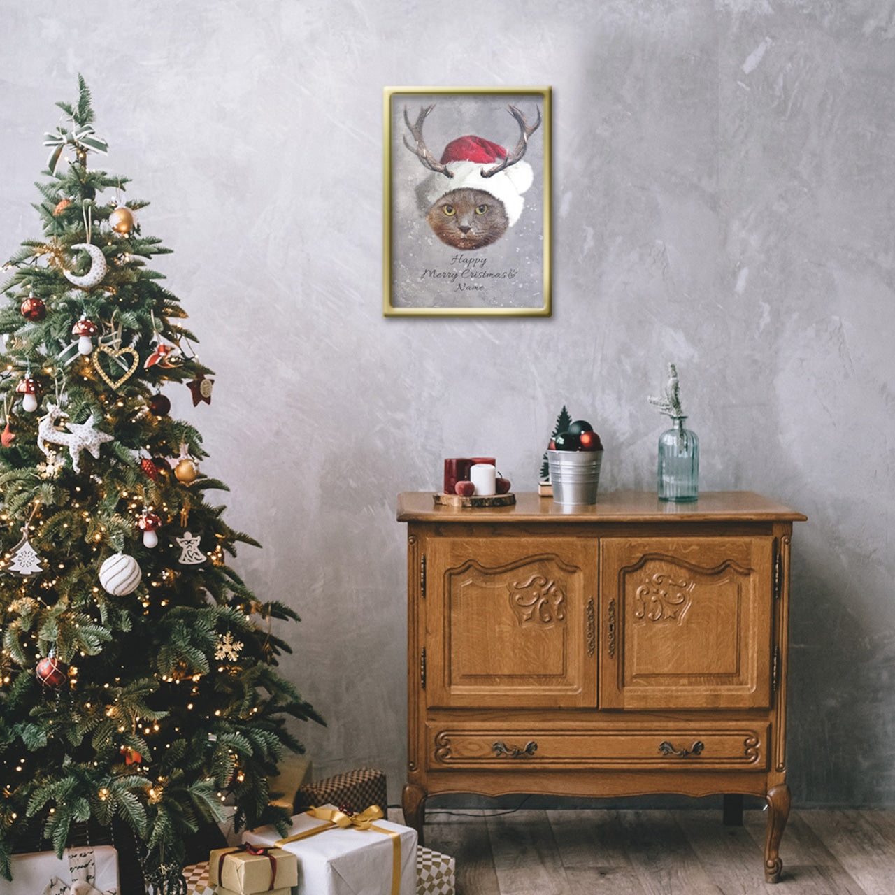 🎄【PAW&ART クリスマスエクスクルーシブ】オーダーメイドサンタ & トナカイペットアート額縁 クリスマス限定