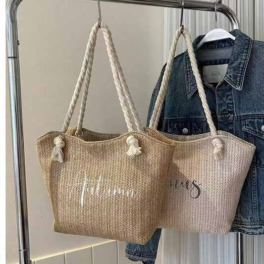 【Pawlistyle 刺繡】名入れ 刺しゅう かごバッグ｜ストローバッグ 英字 フレンチスタイル｜ビーチ 誕生日プレゼント 夏ギフトに
