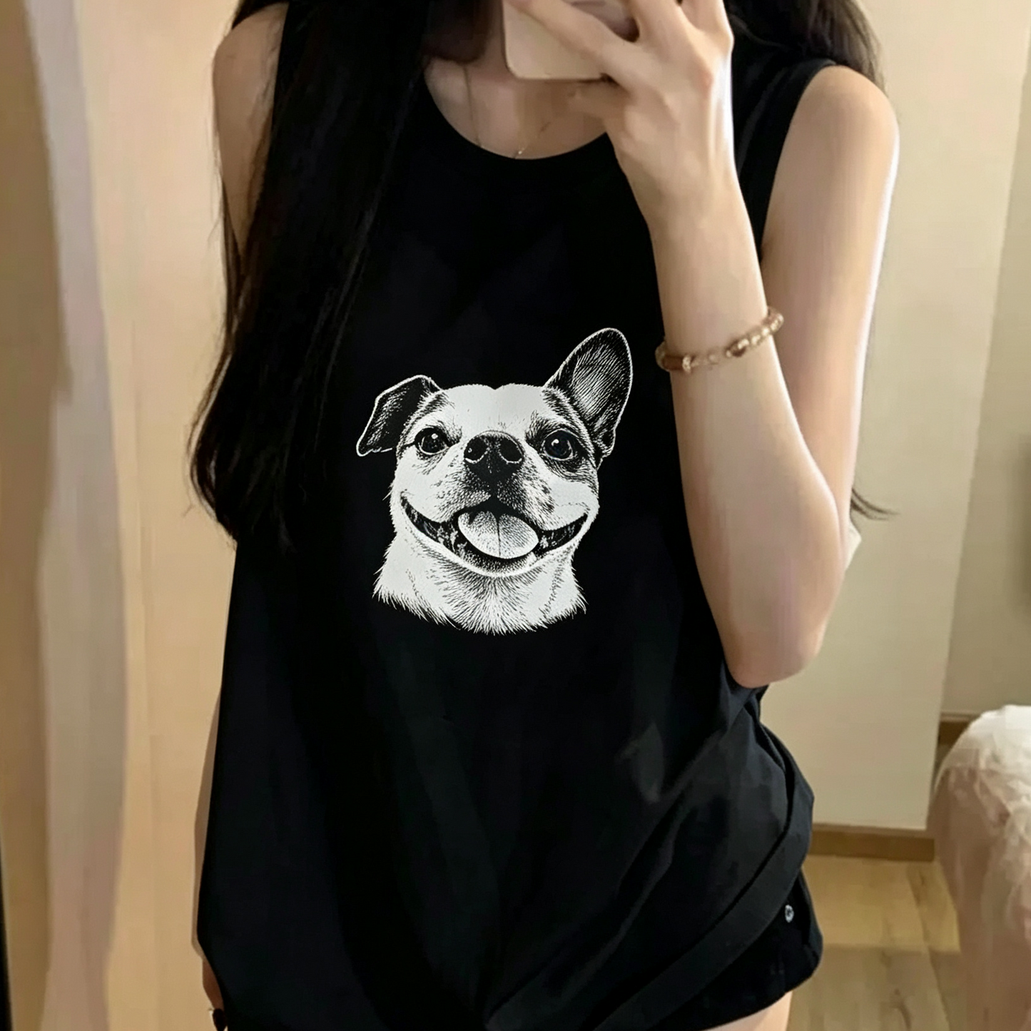 【Pawlistyle 印絵】愛犬・愛猫 線画オーダーメイドタンクトップ｜うちの子 写真から作る 綿100% ノースリーブ