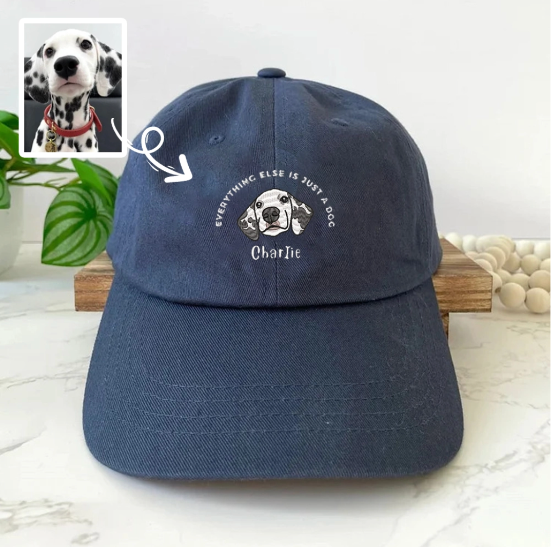 ダルメシアンカスタム帽子 - Charlie ネーム刺繍 愛犬ポートレートキャップ