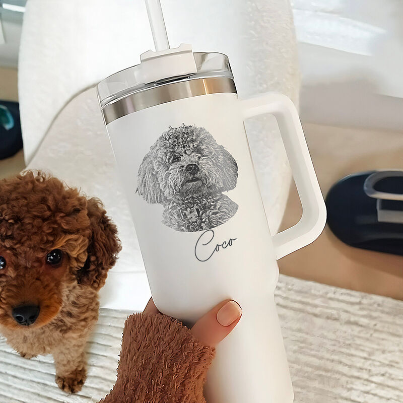 カスタムペットポートレートタンブラー - ペット（犬 / 猫）写真カスタマイズ 1182ml 真空断熱
