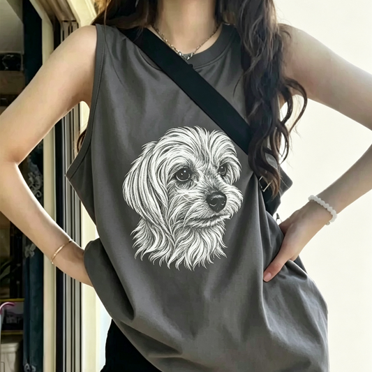 【Pawlistyle 印絵】愛犬・愛猫 線画オーダーメイドタンクトップ｜うちの子 写真から作る 綿100% ノースリーブ