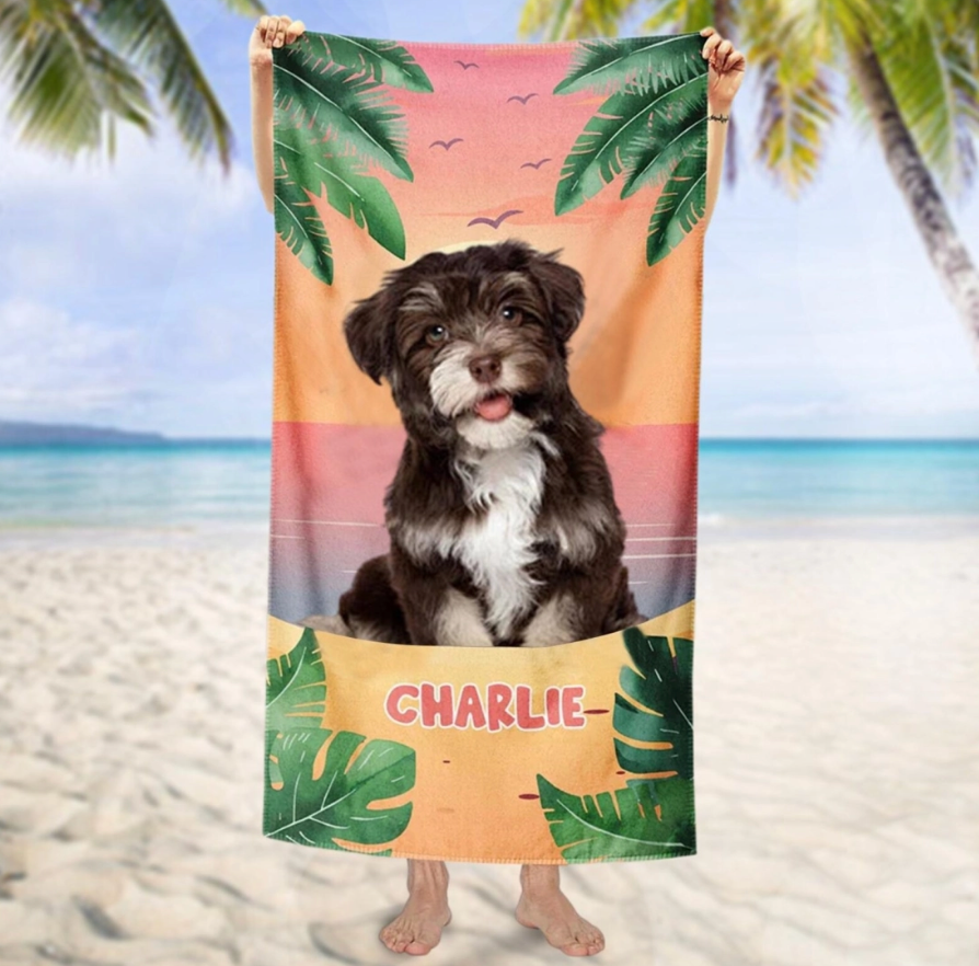 パーソナライズドペット犬ビーチタオル - チャーリー