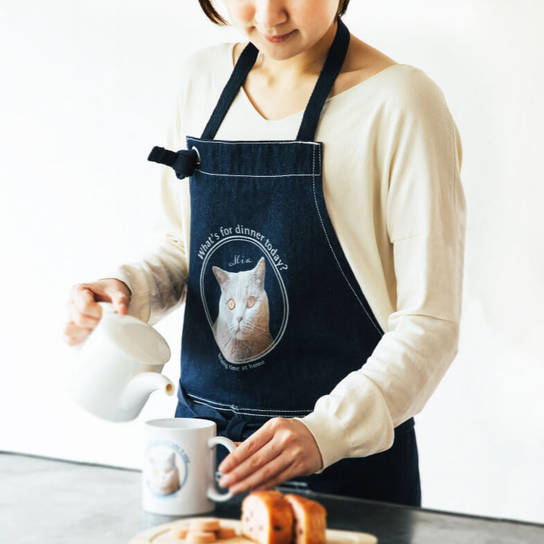 オリジナルペットエプロン 世界に 1 つだけのうちの子柄 料理ギフトに最適 2 種類デザイン選べる