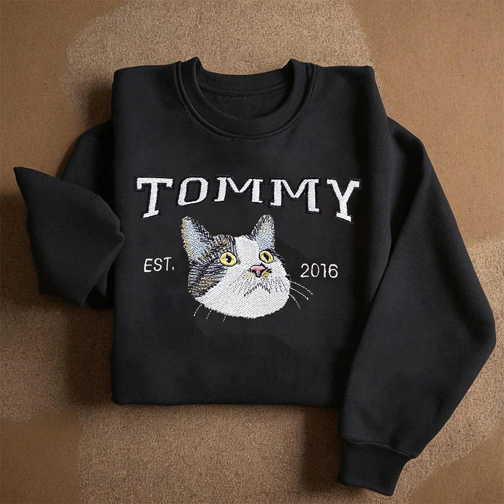 オーダーメイドペット刺繍スウェットシャツ 愛犬愛猫写真刺繍 ペットポートレート 限定カラー（ダークグリーン・グレー・ベージュ・ブラック）