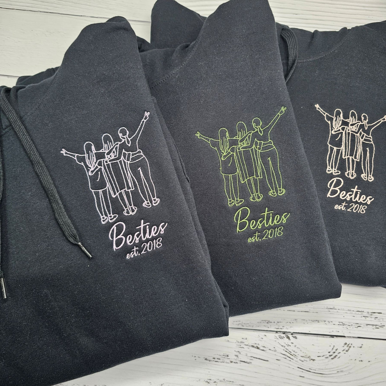 オーダーメイド ラインドローイング刺繍スウェットシャツ｜思い出を刻む個性的デザイン グレー・ブラック・ピンク・ホワイト 4 色展開 記念日ギフト
