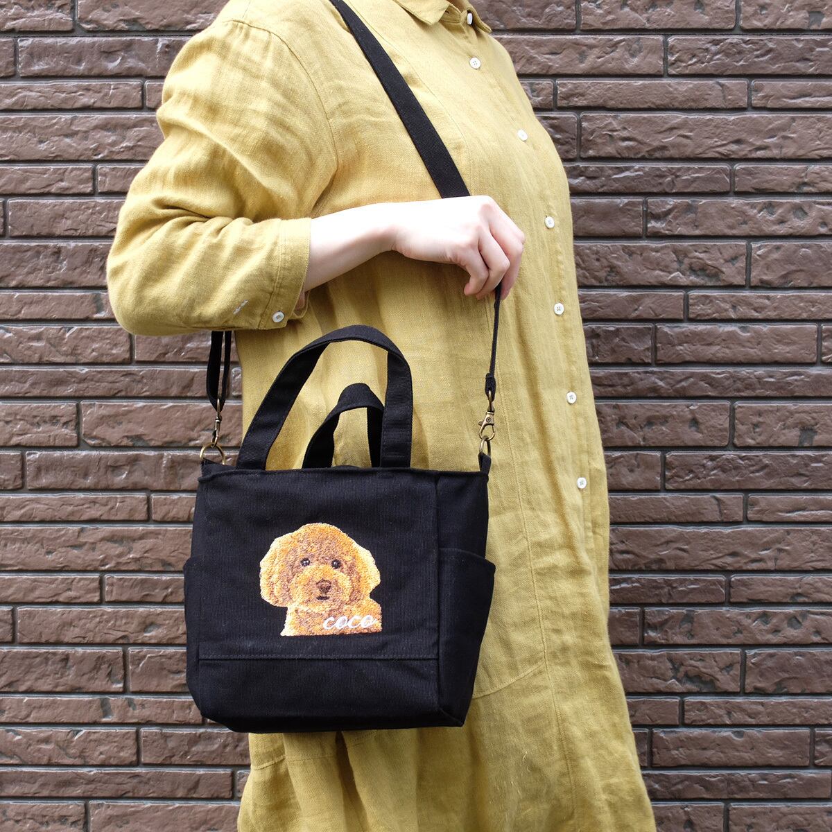 オーダーメイドペット写真刺繍ミニショルダーバッグ｜世界にひとつ 愛猫愛犬リアル刺繍 2way