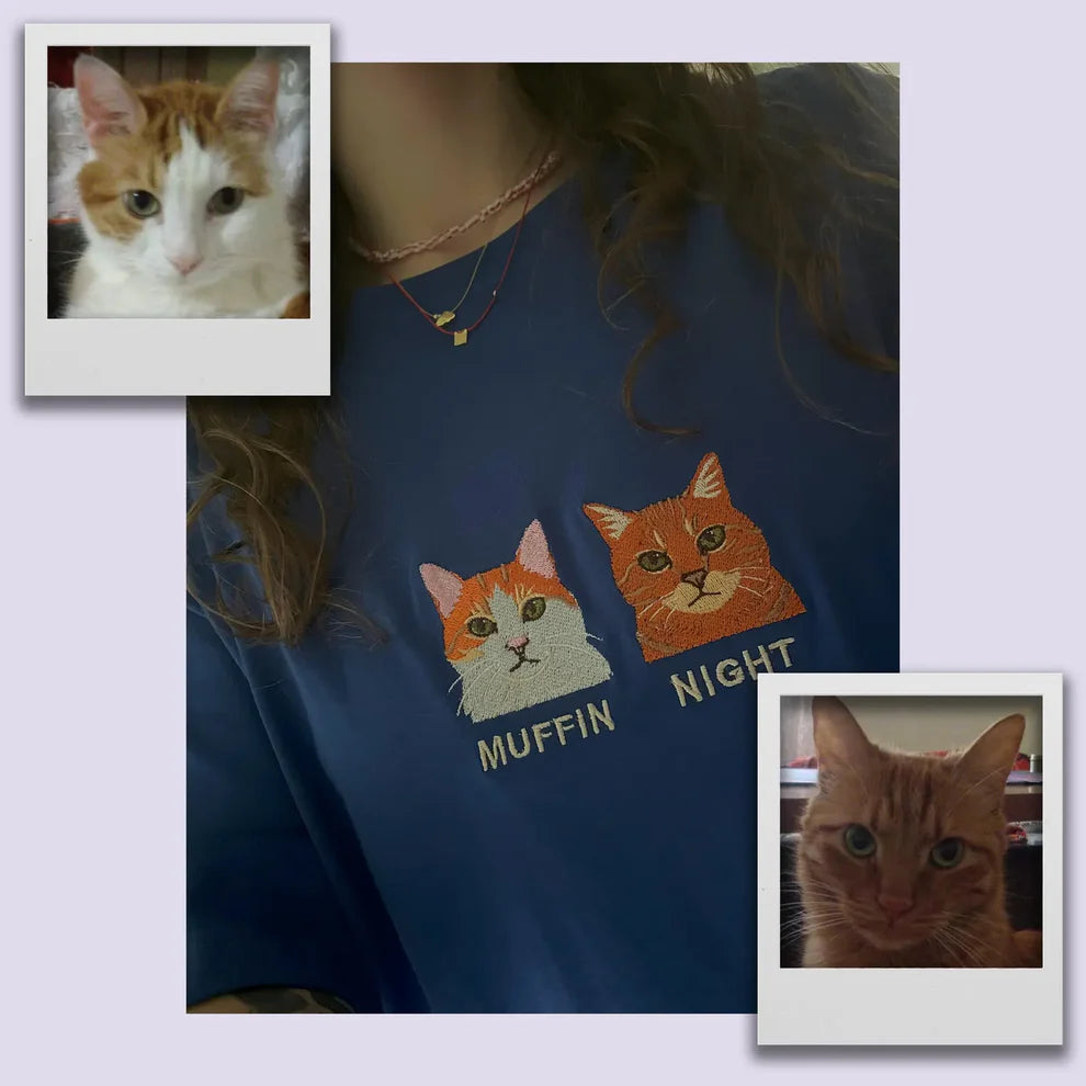【オーダーメイド】愛犬・愛猫刺繍 T シャツ ペット写真カスタム Tee ペット好きに最適なギフト