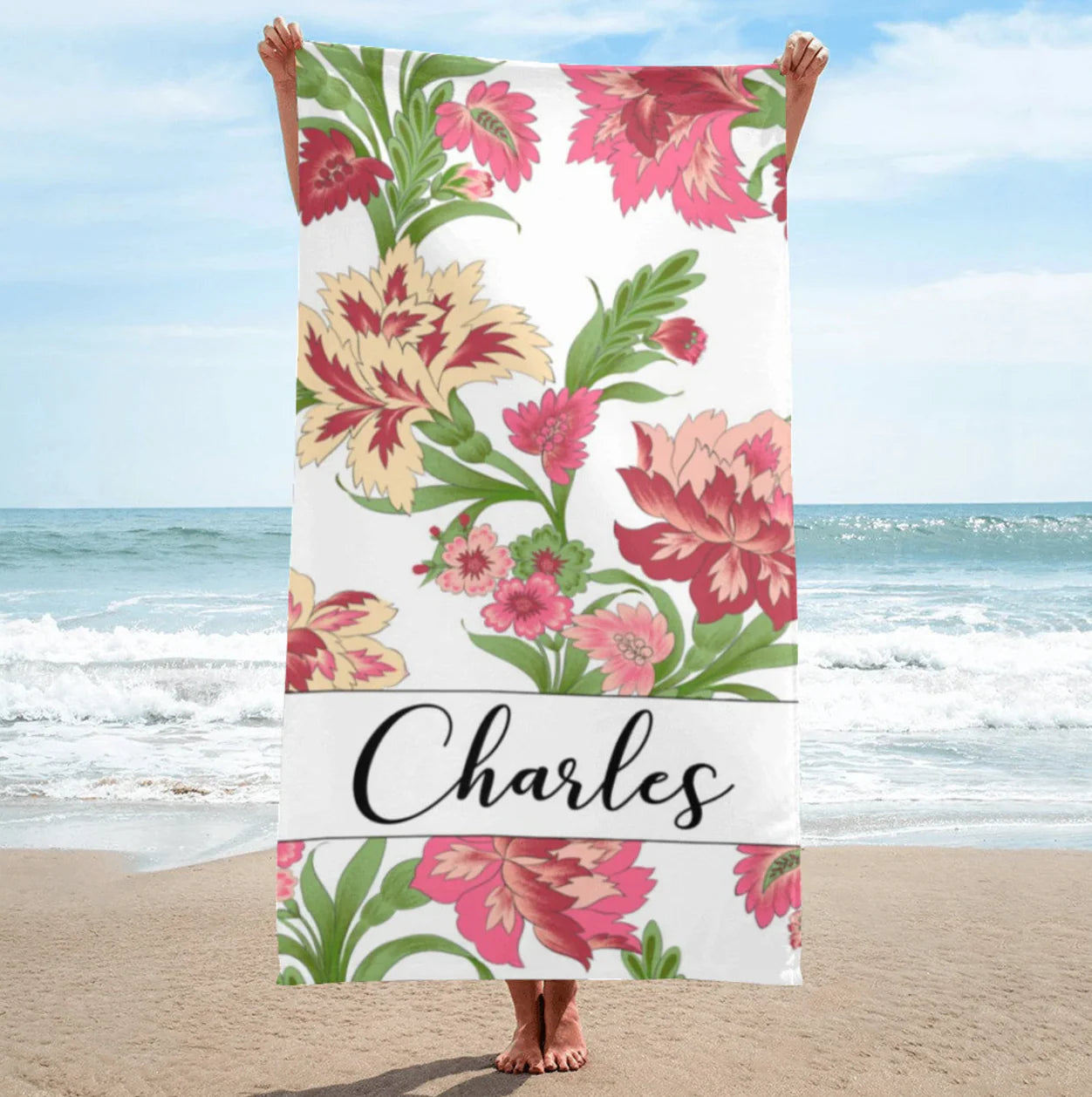 オリジナル名前入りビーチタオル ♪ オーダーメイド 花柄