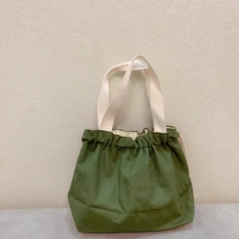 和風商店柄 キャンバストートバッグ｜レディース エコバッグ 巾着付き 手提げ 通勤通学 お買い物 お弁当用