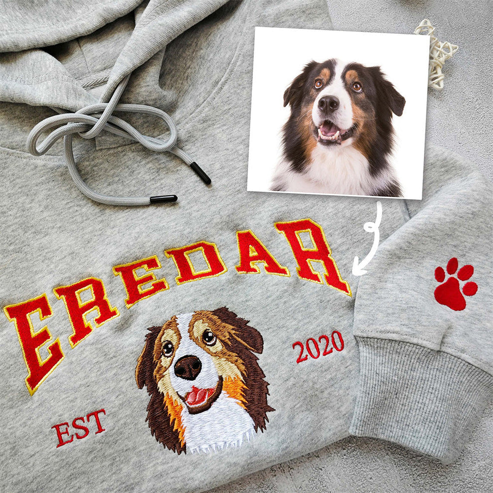 オーダーメイドペット刺繍スウェットシャツ 愛犬愛猫写真刺繍 ペットポートレート 限定カラー（ダークグリーン・グレー・ベージュ・ブラック）