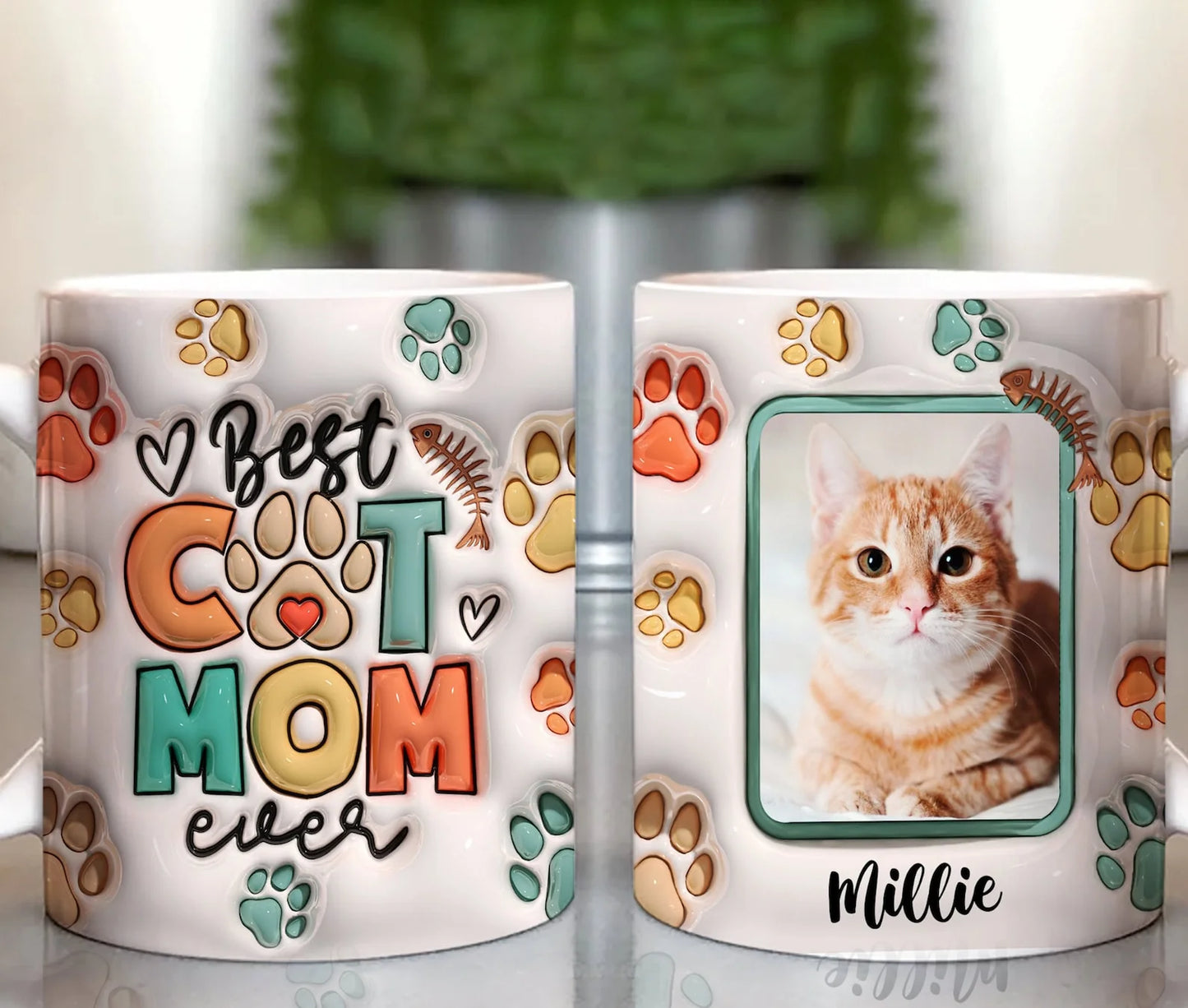 母の日祝 Pet Mom Pet Dad - 個性化 3D 立体プリントマグ クロー柄・白マグカップ