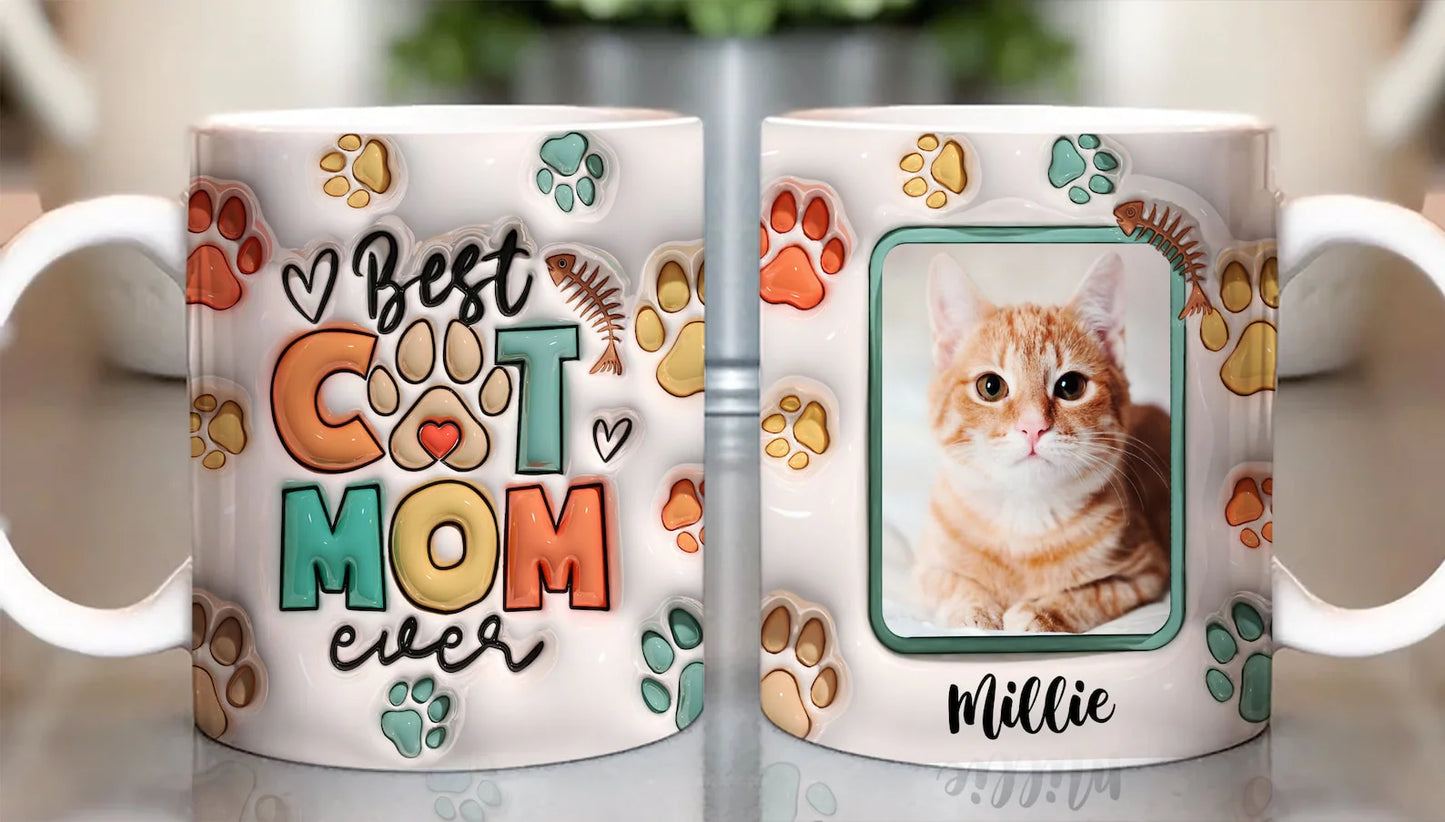 母の日祝 Pet Mom Pet Dad - 個性化 3D 立体プリントマグ クロー柄・白マグカップ