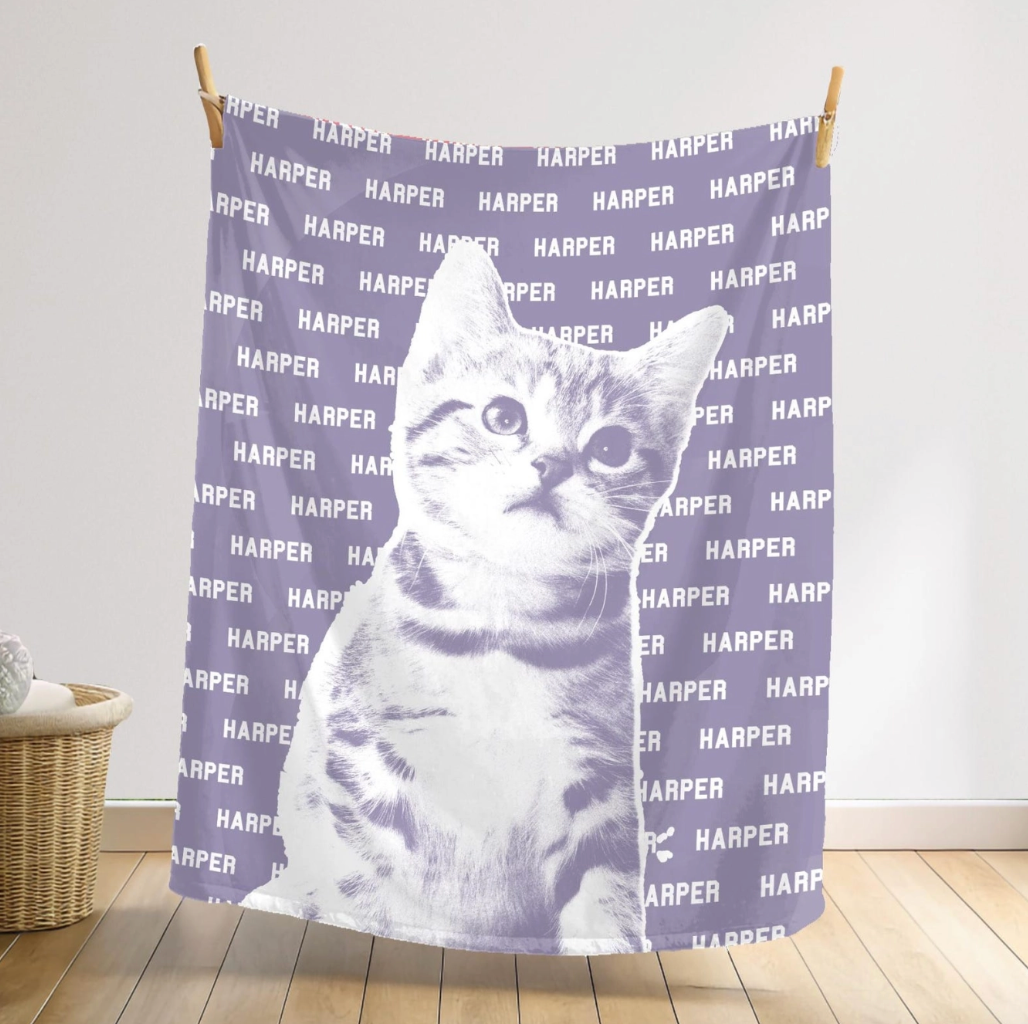 ペットカスタムブランケット キャット フランネル素材 名前+写真カスタム