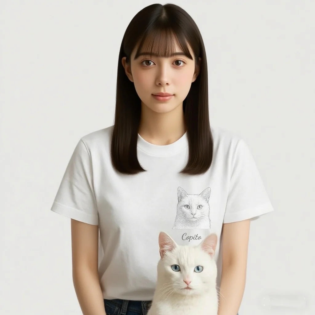 ペットカスタムTシャツ 全身着用 リビングコーデ 自然スタイル
