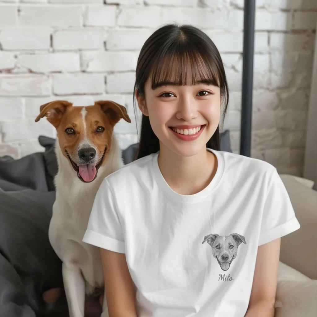 ペットカスタムTシャツ 犬とのコーデ リビング着用 日常使いイメージ