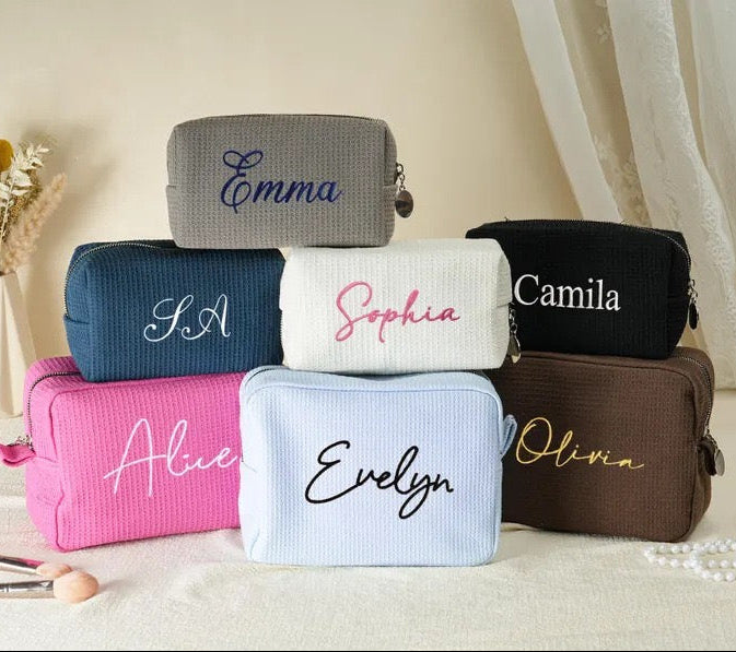 【Pawlistyle】カスタム刺繍 ワッフルコスメポーチ｜お名前・イニシャル入れ対応
