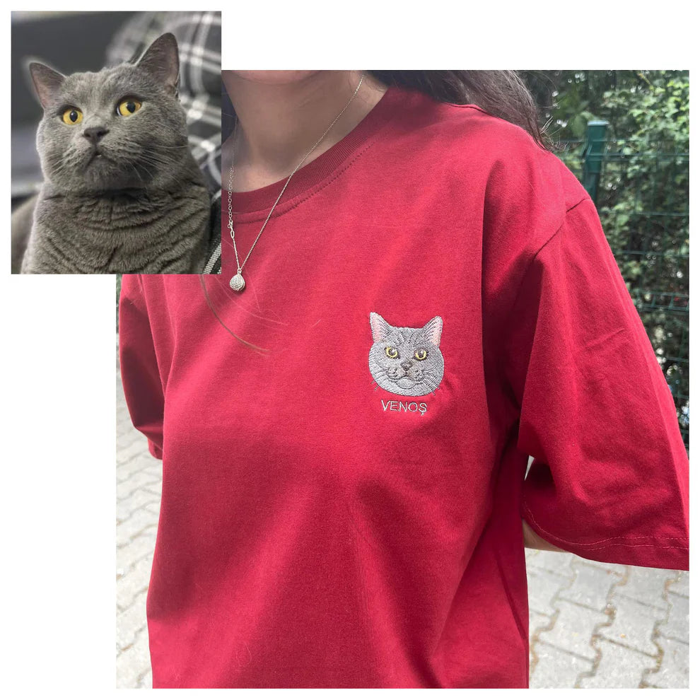 【オーダーメイド】愛犬・愛猫刺繍 T シャツ ペット写真カスタム Tee ペット好きに最適なギフト
