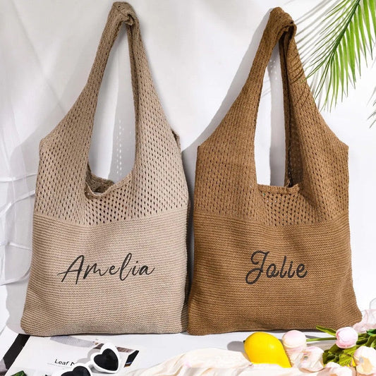 【オーダーメイド】名入れ刺繍ニットトートバッグ カスタムハンドバッグ レディースギフトに最適
