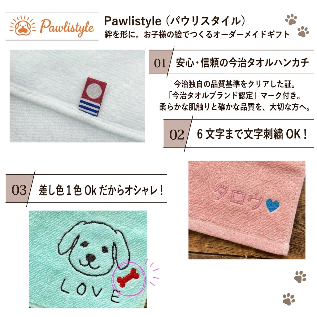 子供の絵 刺繍 今治タオルハンカチ お絵描き 似顔絵 名入れ ギフト 敬老の日 父の日 母の日