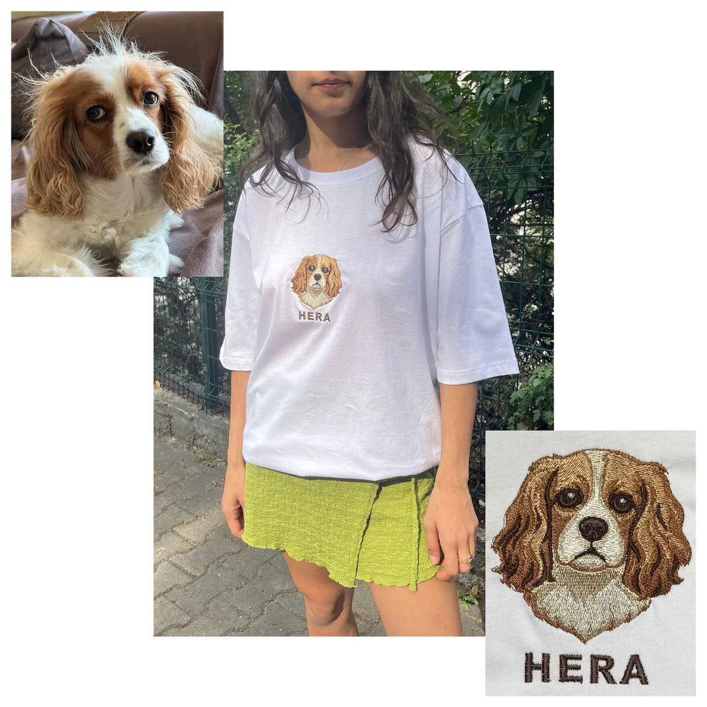 【オーダーメイド】愛犬・愛猫刺繍 T シャツ ペット写真カスタム Tee ペット好きに最適なギフト